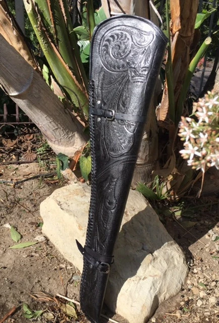 GENUINE LEATHER CASE BROWN Black HAND TOOLED RIFLE COVER SCABBARD SHOTGUN SLEEVE