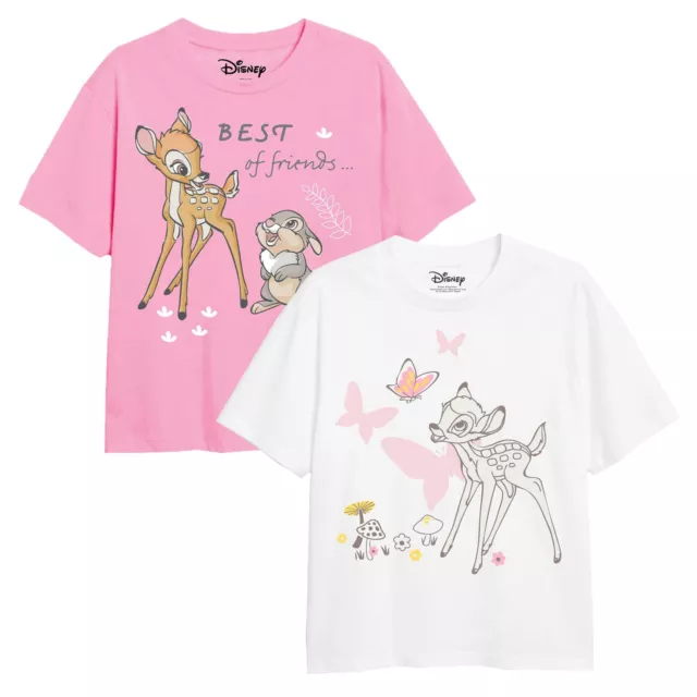 Disney Girls T-shirt 2 Pack Bambi & Friends Top Tee 3-8 Years Official