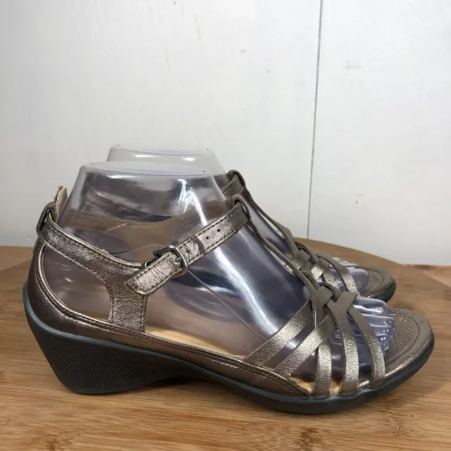 Ecco Sandals 37 Womens 6.5 Strappy Wedge Leather Open Toe Shoe Casual Buckle