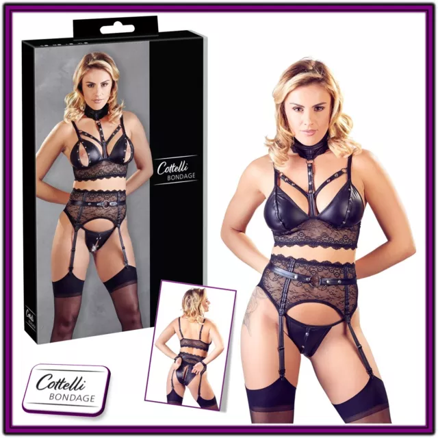 Sexy Completo con reggicalze alto con pizzo e manette Cottelli Bondage Lingerie