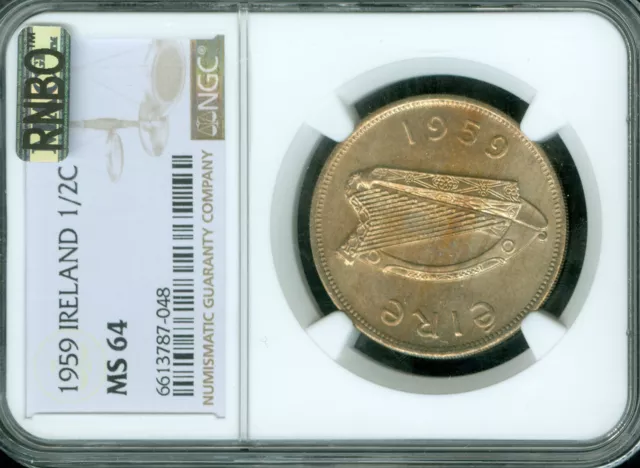 1959 Ireland 1/2 Crownngc Ms64 Mac Rnbo Raibow
