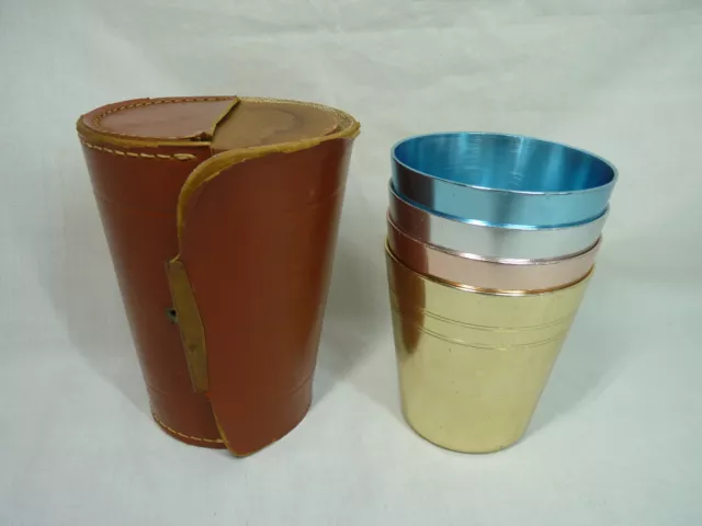 RETRO Set 4 Anodised Aluminium Harlequin TRAVEL CUPS & CASE Stokes Peacock Ware