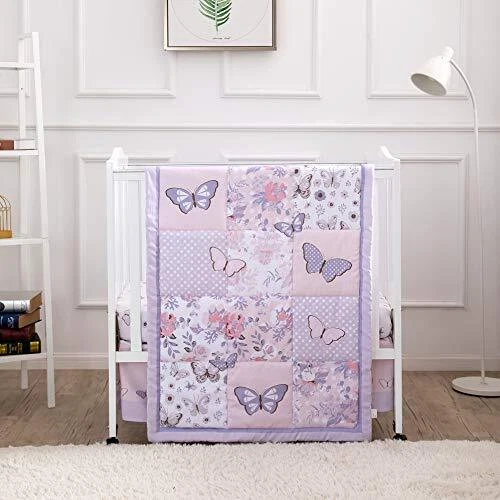 Pastel Purple Butterfly Baby Nursery Mini/Portable Crib Bedding Set for