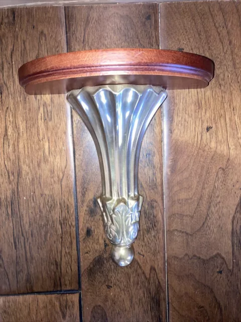 SOLID BRASS AND WOOD WALL SCONCE SHELF - Beautiful