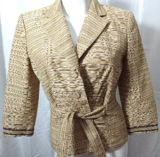 Kay Unger New York Jacket Womens Size 6 Stripe Blazer Dress Coat With Belt
