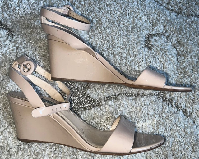 PRADA WEDGES SANDALS. Black Patent Leather. Size 38. 145.00