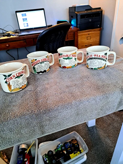 Westwood Soup Recipe Mugs, Set Of 4, 1997 Vegetable,Corn Chowder, Leek,Split Pea