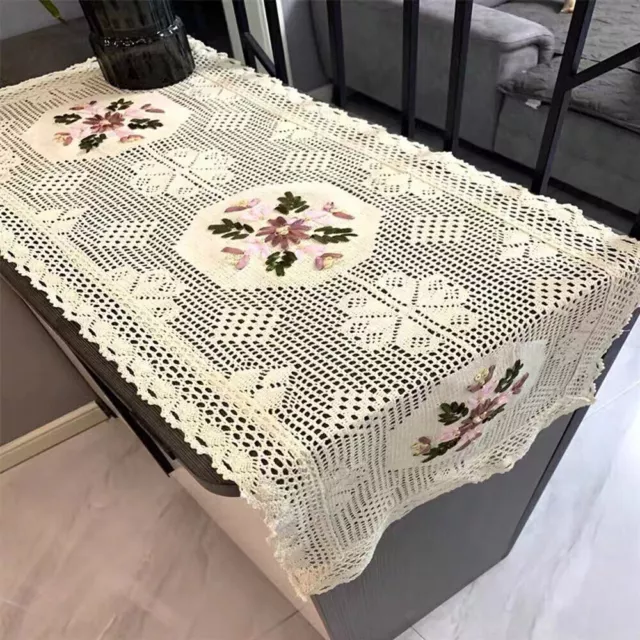 15"x47" Vintage Hand Crochet Lace Table Runner Embroidered Dresser Scarf Doily 2