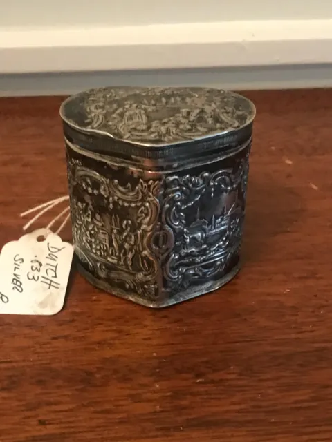 Antique Dutch .833 Silver Small Repousee Tea Caddy Circa 1900