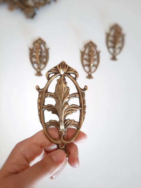 Brass Hooks Set For Wall, Vintage Leaf Hooks