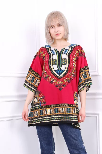 Womens Dress Cotton Kaftan Dress Summer Dashiki African Beach Tshirt Printed Top 3