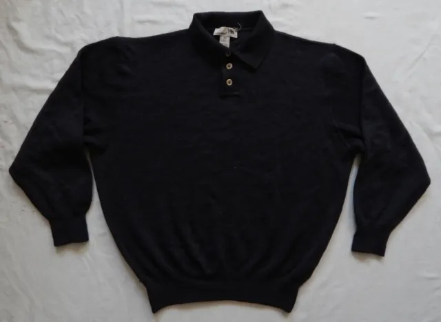 Black Pure Merino Wool Polo Pullover Sweater - XL Mens I Levrieri Collared Vtg