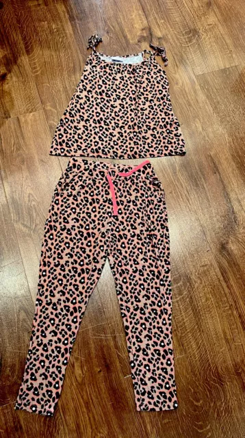 Matalan girls harem trousers and top set leopard 9 years
