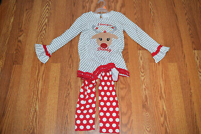 EMILY ROSE NWT Gray Reindeer Dress Shirt Red White Leggings 2 Pc Set Sz 5