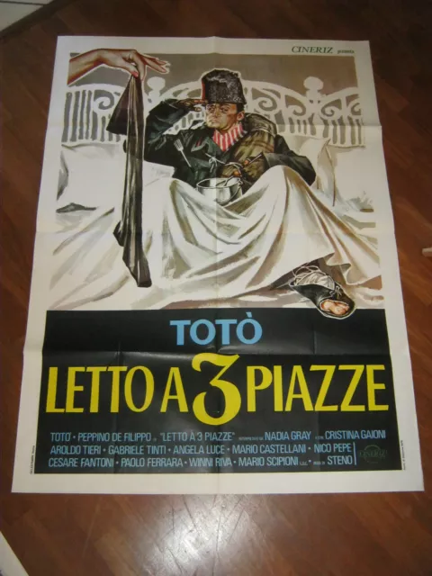 Manifesto Toto' Letto A Tre Piazze,Steno De Filippo Gray Symeoni
