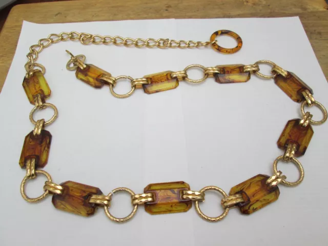 Ladies Gold Coloured Chain Belt With Amber Coloured Discs
