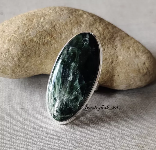 Seraphinite Ring 925 Sterling Silver Designer Handmade Jewelry All Size MO5215