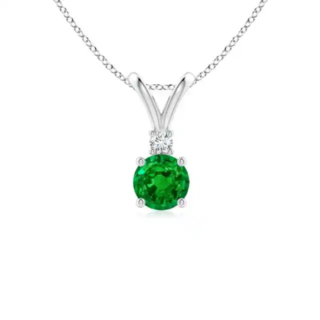 ANGARA 5mm Natural Emerald Solitaire Pendant Necklace with Diamond in Silver