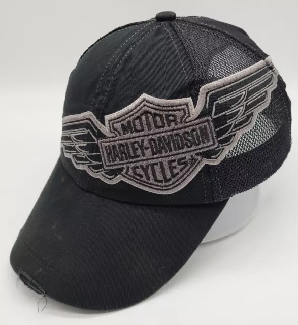 Harley-Davidson Motor Cycles Women's Distressed Black Snapback Trucker Hat Cap