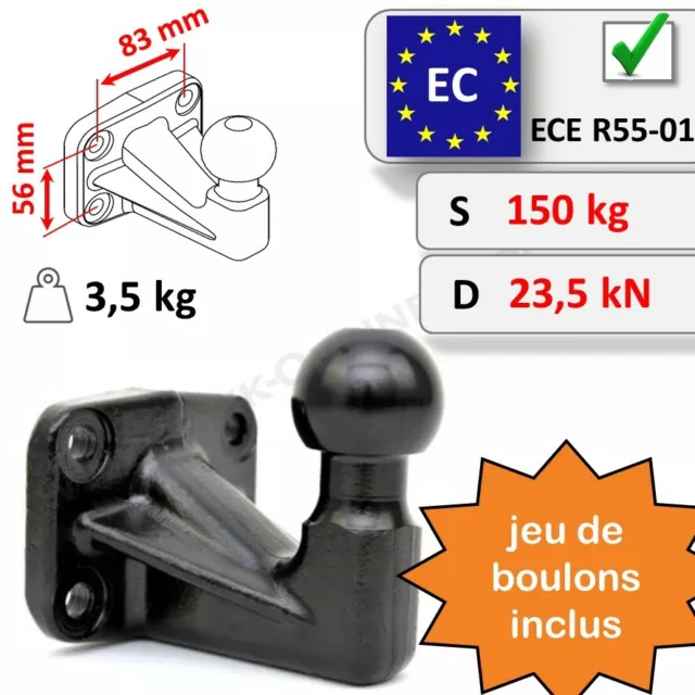 BOULE D'ATTELAGE ROTULE pour remorque ISO 50mm 4 trous 83x56mm 3500kg +  boulons EUR 64,99 - PicClick FR