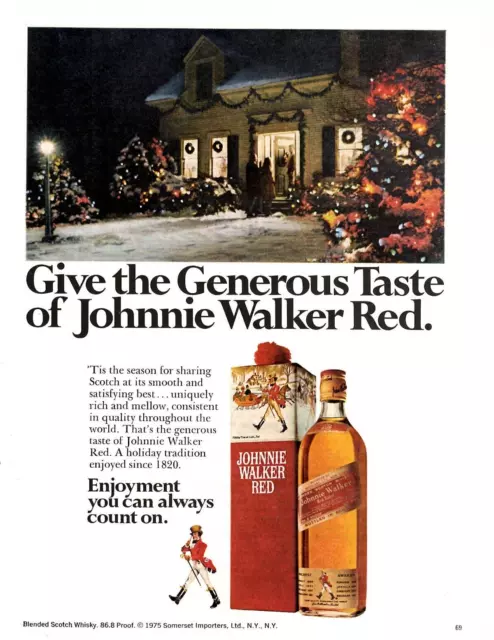 1976 Print Ad Johnnie Walker Red Give the Genrous Taste Christmas Lights House