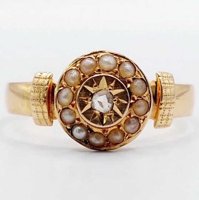 BAGUE VICTORIENNE OR rose 18k diamant taille rose serti étoilé et