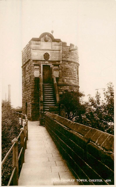 Chester King Charles Tower - Real Photo Salmon Postcard