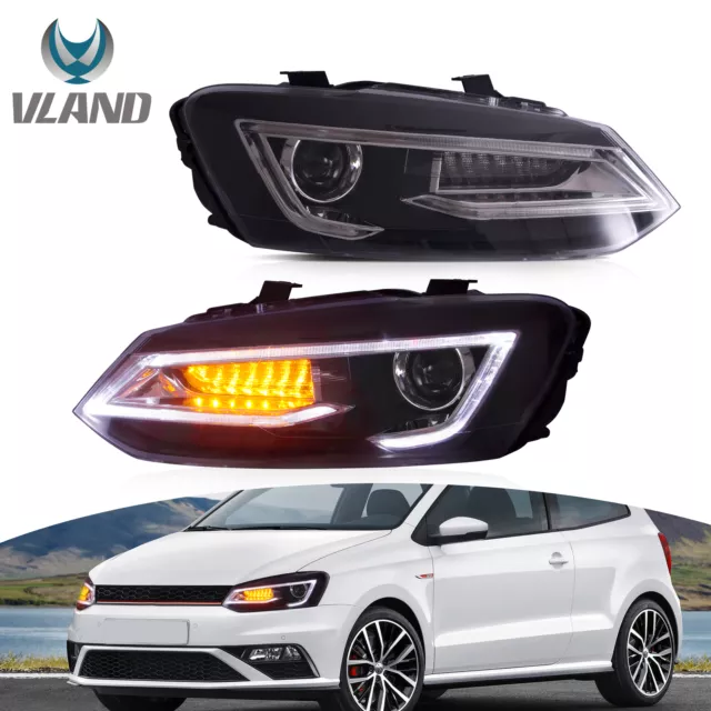 VLAND LED DRL Headlights  For 2011-2017 Volkswagen Polo MK5 Sequent