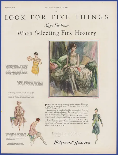 Vintage 1926 HOLEPROOF HOSIERY Stockings Women's Fashion Art 20's Print Ad