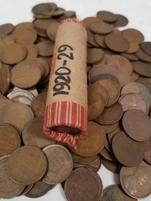 13203 Roll Of 50 Wheat Pennies Lincoln Cents Coins 1920-1929 Over 94+ Years Old!