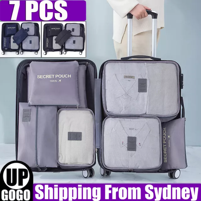 7Pcs Travel Luggage Organiser Cube Clothes Storage Pouch Suitcase Packing Bag AU