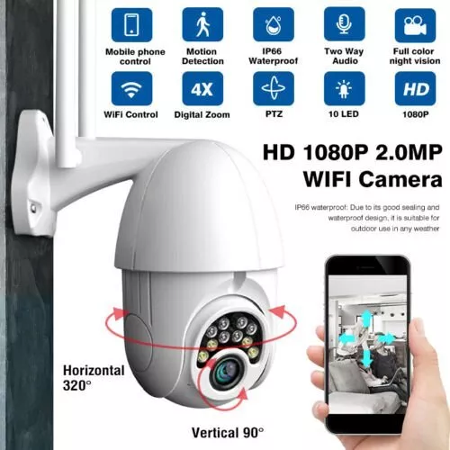 4X Zoom 1080P WIFI PTZ IP Camera  Outdoor HD Security IR Cam Waterproof