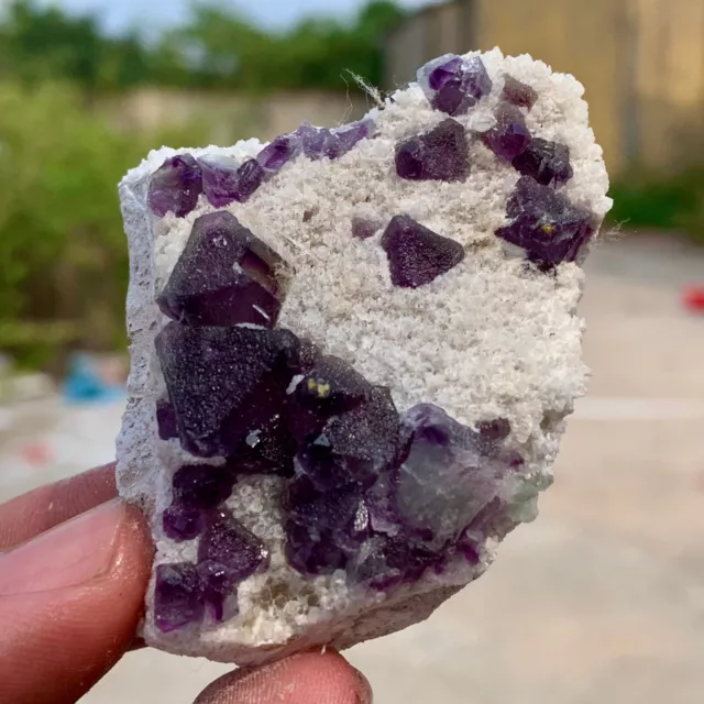 74g   Natural transparent purple fluorite cubic crystal quartz cluster mineral