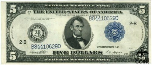 1914 United States $5 Federal Reserve Blue Seal Large Note