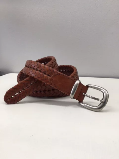 COACH MENS Size 42” Brown Braided Woven Leather Belt Brass Buckle Mens NEW