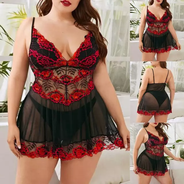Sexy Lingerie Sleepwear Lace Plus Size Women's Night Dress Underwear Babydoll AU