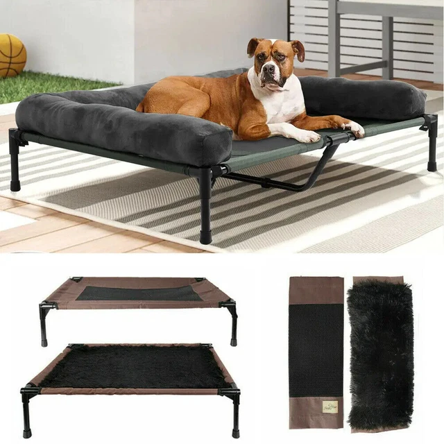 Extra Large Cooling Elevated Dog Bed with Bolster Raised Pet Cot Lounger Indoor
