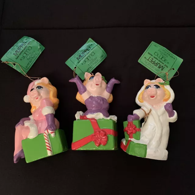 Lot of 3 Vintage Miss Piggy The Muppets 1981 Christmas Ornaments Jim Henson RARE