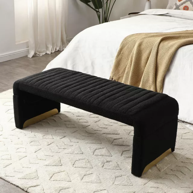 Modern Ottoman Bench, Upholstered Sherpa Fabric, End of Bed/Shoe Bench Footrest