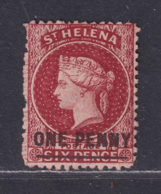 St Helena SG 6 Scott 11 Unused 1864 1d on 6d Victoria Perf 12½ Thin Bar Crown CC