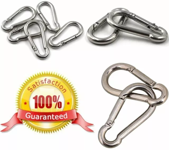 Various STAINLESS STEEL CARABINER CLIPS ~ Spring Locking Snap Hooks ~ HEAVY DUTY