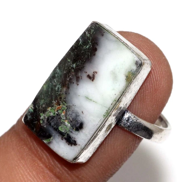 Tree Agate 925 Silver Plated Gemstone Handmade Ring US 8 Unique Gift GW