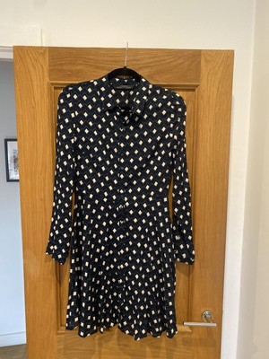 Gorgeous Women's ZARA Green & Navy Geometric Geo Print Long Sleeve Dress Size S