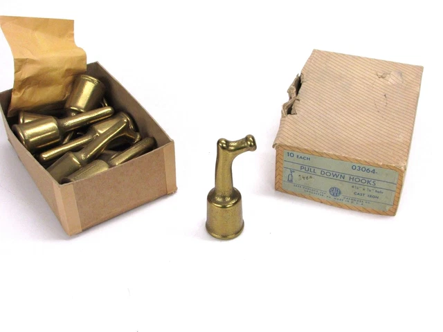 Nos Vintage Safe Padlock & Hardware Pull Down Hook, Cast Iron, Satin Brass 03064