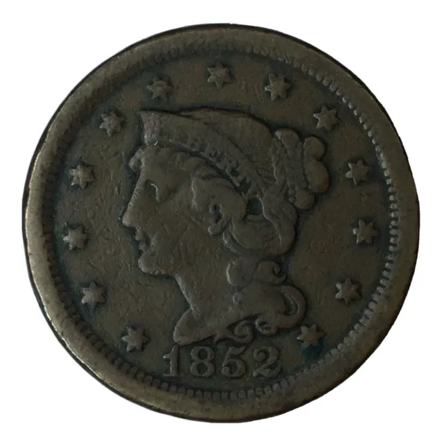 1852 1C Braided Hair Large Cent F Uncertified #