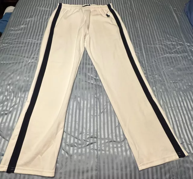 Polo Ralph Lauren Athletic Pants - Mens Size XL, White With Navy Blue, Big Pony