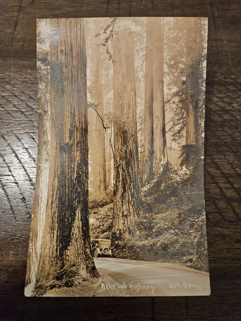 Postcard CA California RPPC Real Photo Redwood Highway 809 Model A Automobile