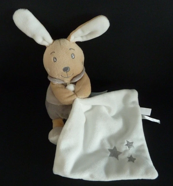 *. Doudou Peluche Baby Nat Lapin Mouchoir Perlim Blanc Gris Etoile Bn094 Neuf*