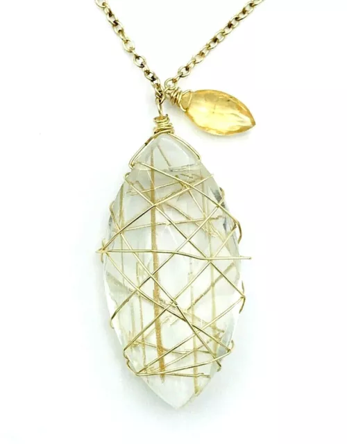 Janna Conner 1/20 14K GF Wire Wrapped Crystal Citrine Pendant Necklace