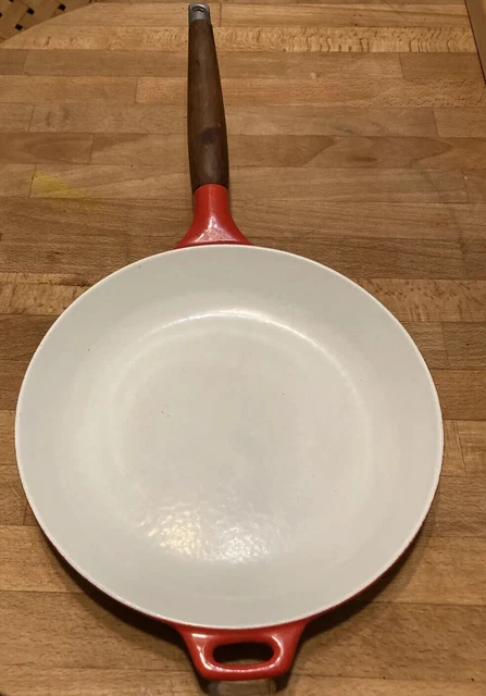 Vintage COPCO Michael Lax Denmark 10” Red  Enamel Cast Iron Skillet Fry Pan